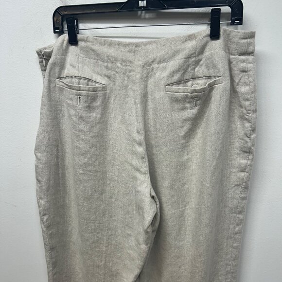 Talbots Natural Linen Pants 14P Classic Side Zip Cropped Lightweight - Picture 7 of 12